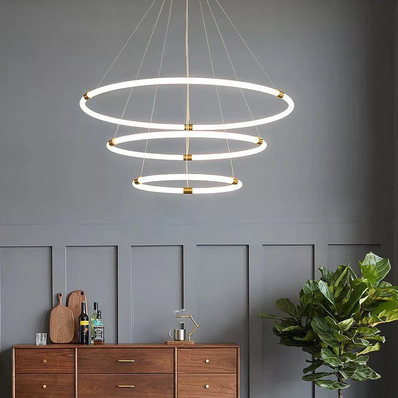 Modern LED Ring Chandelier with Adjustable Circular Design