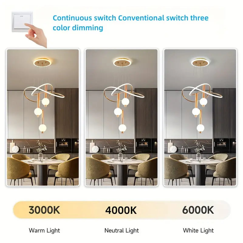 نجفة ليد مودرن "بيرا" Perla Modern LED Chandelier " with Three-Color Changing Bulbs "