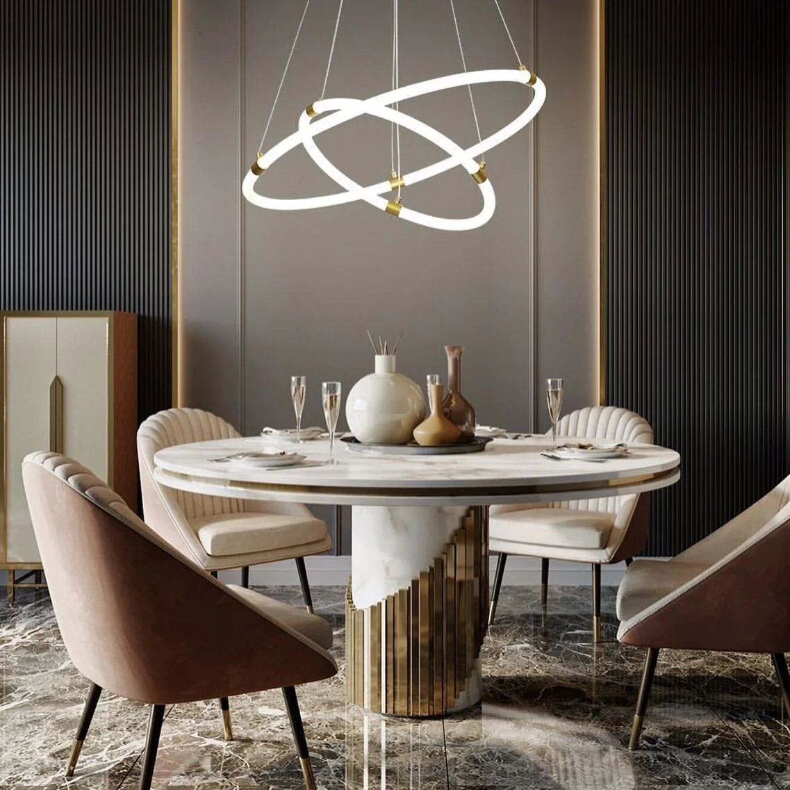Modern LED Ring Chandelier with Adjustable Circular Design