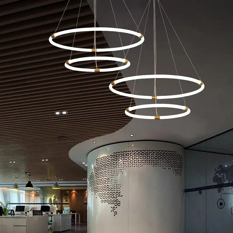 Modern LED Ring Chandelier with Adjustable Circular Design